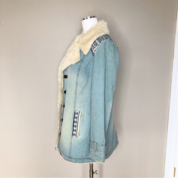 Free People Distressed Denim & Sherpa Jacket Size Small - Picture 4 of 13